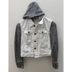 Free People Jacket Womens XS White Distressed Button Up Hooded Gray Sleeves